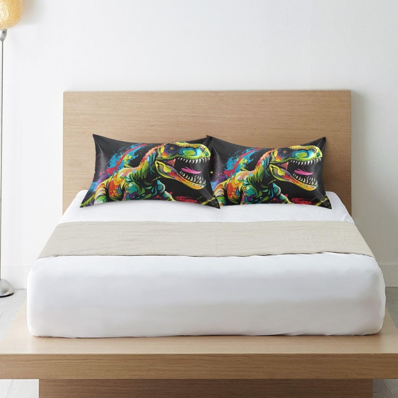 FENOCHE T-rex Dinosaur Tyrannosaurus Watercolor Satin Pillowcase Soft Silky Pillow