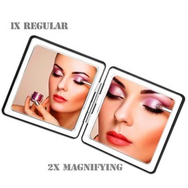 mpowtech Square Pink Compact Mirror for Women,Small Magnifying Travel Mirror with Glitter,Portable 2 x 1x Magnification Folding Pocket Makeup Mirror Cosmetic Mirror for Gift Travel Essentials