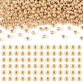 PH PandaHall - 400 piezas de cuentas espaciadoras chapadas en oro de 14K, cuentas redondas lisas de 4 mm, cuentas metálicas lisas y sin costuras para pulseras, collares, pendientes, joyería