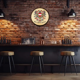 Ideal Patriot Woodcraft Holy Roman Empire Crest Double Eagle German Wood Barrel Head Hanging Wall Decor