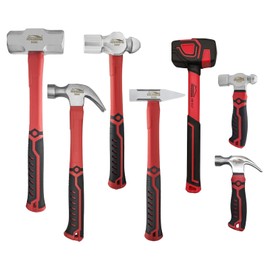 HOUSERAN 7-Pieces Hammer Set, 24 oz Claw Hammer, 12oz Claw Hammer, 13oz Ball Peen Hammer, 2 Lb Ball Peen Hammer, 3 Lb Sledge Hammer, Engineer Hammer, 10oz Rubber Mallet