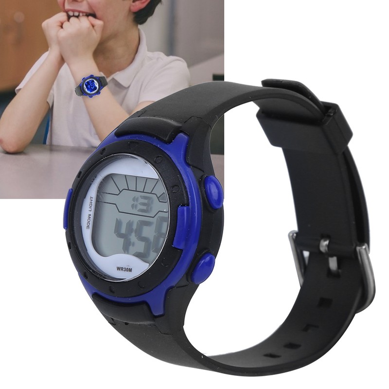 Electronic Watch Children Sports 3ATM Waterproof PU Strap Wrist WatchBlack