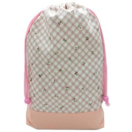 miwaki Bag03-L Gymnastics Clothing, Girls, Drawstring Bag, Large, Travel Pouch, Gusset, Elementary School, Kindergarten, Nursery, Name Tag, Made in Japan, plaid cherry pink
