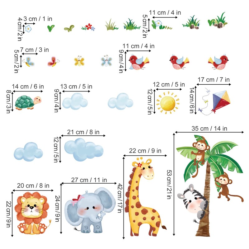 decalmile Wall Sticker Jungle Animals Tree Wall Sticker Giraffe Lion
