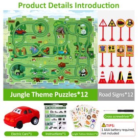 25PCS Puzzle Racer Kids Car Track Set, Puzzle Track Car Play Set Jungle Themed Series, Rail Car Puzzle Track, Puzzle Racer, Educational Car Puzzle Toys Gifts for Kids and Boys