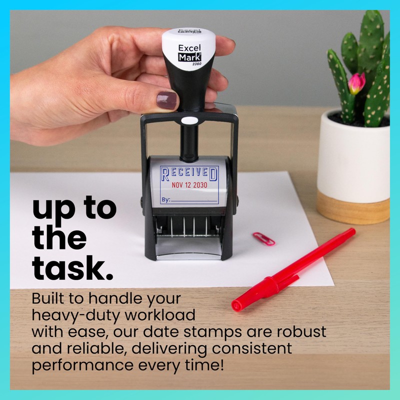 ExcelMark Heavy Duty Self-Inking Date Stamp (Blue/Red, Received)