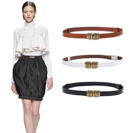 GeorgeX Cinturón para Mujer con Hebilla Metálica 3pcs Ajustable Cinturón Sin Hebilla de Mujers para Pantalones y Faldas Cinturón de Vestir Ajustado para Mujer para Jeans, Vestidos