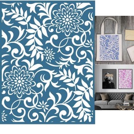 Alinacutle Flower Background Silkscreen Stencil,Reusable Self-Adhesive Silk Screen Printing, for Printing on Wood/Fabric/Paper, Home Decoration, 8.5" x 11"