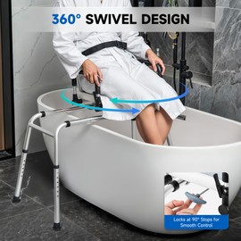 CO-Z Sliding Shower Chair with 360° Swivel Seat, 12-Level Tub Transfer Bench with Pivoting Arms for Elderly & Disabled, Bathtub Chair with 330 lb. Weight Capacity Drainage Holes Safety Belt