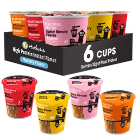Hethstia Protein Ramen Variety Pack, 6-Pack Pre-Packaged Ramen Soup Cups – Chicken, Beef, Spicy Curry and Kimchi Flavors – 32g Plant Protein, Vegan, Low Fat, Air-Dried, Non-GMO, Healthy Instant Meal