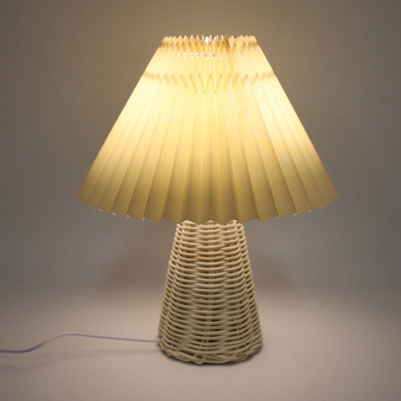 Pleated Table Lamp with Remote Control Modern Beige Fabric Shade