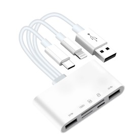 Lotnery 5-in-1 SD Card Reader for iPh & Andro/USB-C, A OTG Adapter with Dual Ports, TF/SD Slots & iPh Charging, 5Gbps High-Speed Data Transfer