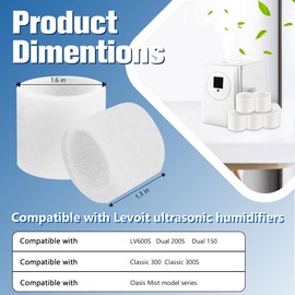 Funmit 30-Pack Top Fill Humidifier Replacement Filters for LEVOIT Classic160, Dual150, Dual200S, Classic300(S), LV600S, OasisMist 450S, Superior6000S Series Humidifiers to Improve Humidification