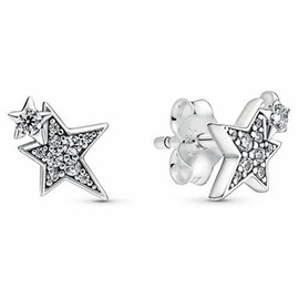 CWOne Designs Sterling Silver Earrings for Women. Sparkling Stud or Hoop Earrings Gifts (Asymmetrical Stars Stud)