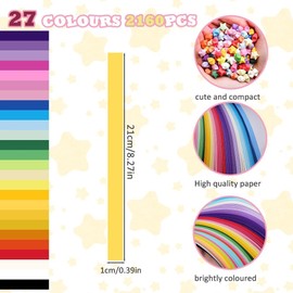 Shuqio 2160 Origami Paper Strips Double-Sided Lucky Stars Paper Strips Craft Stars Made of Paper for Crafts Decoration Cards Gifts 27 Colours 21 x 1 cm