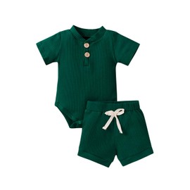 Ledy Champswiin Summer Newborn Baby Boy Girl Clothes Set Ribbed Outfits Unisex Infant Solid Short Sleeve Tops Shorts 2PCS