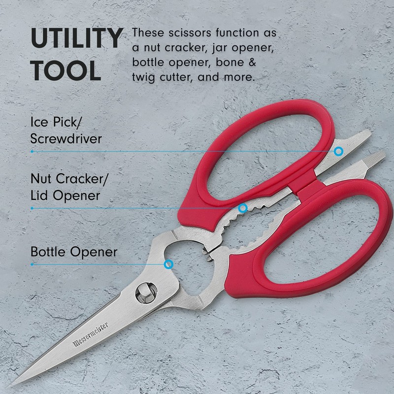 Messermeister 8-Inch Take-Apart Kitchen Scissors, Red - Includes Screwdriver, Nut