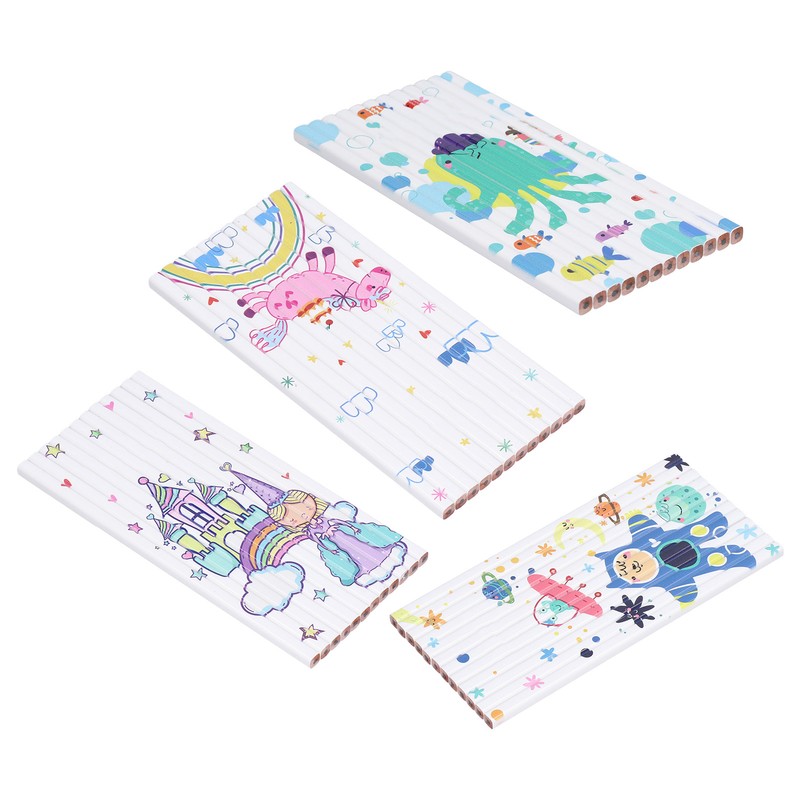 48Pcs Pencil Set Cute Puzzle Comfortable Grip Quadrilateral Design Cartoon
