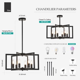 Salaiwei Modern Farmhouse Black Chandeliers for Dining Room, 6-Light Industrial Metal Chandeliers Geometric Pendant Lights Kitchen Island for Entryway Stairway Foyer Hallway