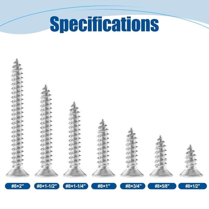 ANCHOREASE #8×5/8″ Wood Screw 350Pcs, 304 Stainless Steel Screws, Flat