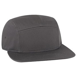 Ashen Fane 5 Panel Superior Cotton Twill Square Flat Visor Snapback Camper Hat, Charcoal Grey