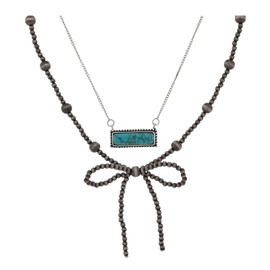 Todu Navajo Pearl Bow Necklace Beaded Cowboy Cowgirl Bowknot Choker Boho Western Jewelry for Women