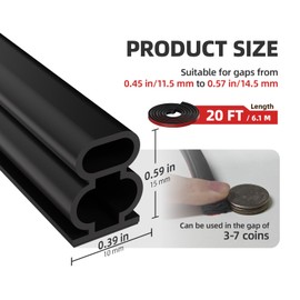 JSIWOTH Weather Stripping, Black D-Shaped Rubber Seal Strip for Doors/Windows, Self-Adhesive Door Soundproof Weatherstripping for Door Frame Window Insulation Gap Blocker 20 Ft