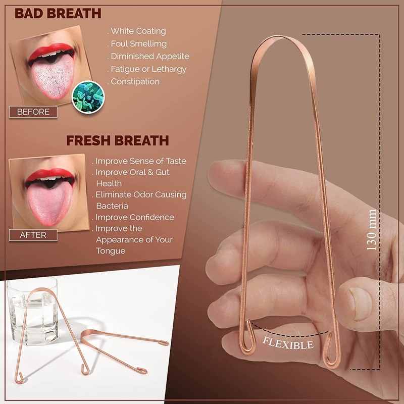 Copper Tongue Scraper Cleaner for Adult, 100% Pure Copper by