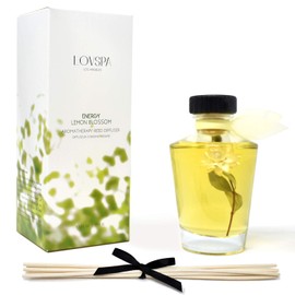 LOVSPA Energy Lemon Blossom Scented Reed Diffuser Oil & Sticks Gift Set | Bright Zesty Lemon, Orange Flower, Grapefruit, Vanilla & Herbs | Made with Essential Oils & Decorated with Real Botanicals!