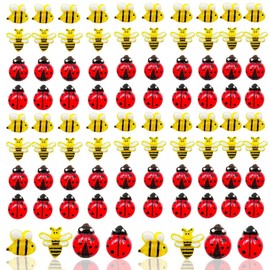 Suartus Mini Ladybug Bee Decor for Crafts - 200Pcs Resin Tiny Bee Ladybugs Figurines Miniature Ladybug Bee Figures for Fairy Garden Micro Landscaping,Bee Party Decorations