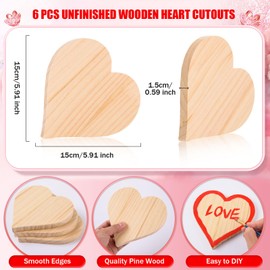 AWIZOM 6 Pcs Unfinished Wooden Heart Cutouts Valentine's Day Wood Table Wooden Signs Thick Wood Love Blocks Blank Wooden Heart Slices for Painting DIY Crafts Wedding Home Shelf Tiered Tray Decor,5.91"