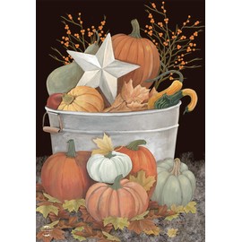 Fall Bushel Primitive Garden Flag Pumpkins Star Berries 12.5"x18" Briarwood Lane