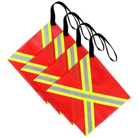 Mindsoft 4 Pcs Safety Travel Flag for Kayak Single Sided Mesh Reflective Red Warning Flag for Trailer Hauling Truck Loads with Webbing for Boat SUP Towing Canoe Accessories Kit(Classic Style)