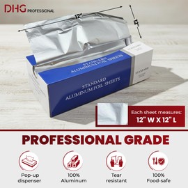 Pre-Cut Aluminum Foil Sheets, Foil Pop Up Sheets, 12x12 Inches, Box of 500 Sheets (1)