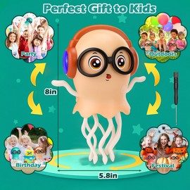Vodolo Magic Electric Dancing Jellyfish Toy with Led Light and Music,Playful Automatic Steer Crawling Dancing Jellyfish with Smart Tentacle Explorer,Dancing Octopus Toy Tummy Time Baby Toys,Orange