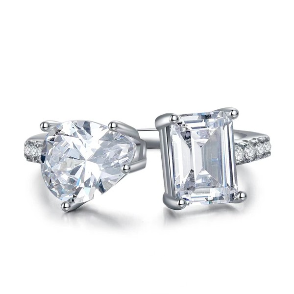 通用 Eternity Rhodium Plated Solid Silver Two Stone Engagement Ring