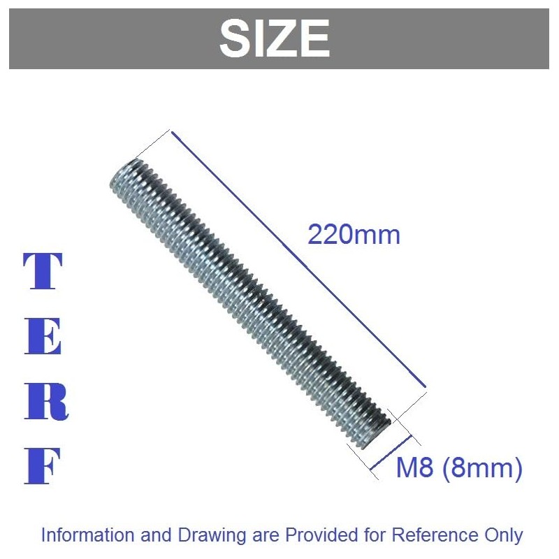 TERF® M8 (8mm) X 220mm Fully Threaded Studding Rod Bar