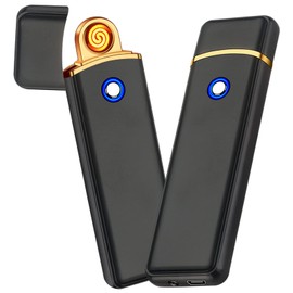 Electronic Lighter, Smart USB Rechargeable Lighter, Cool Electric Lighter Portable Dual Sided Ignition Windproof Flameless Lighter Lightweight Plasma Lighter for Indoor Outdoor(Black)