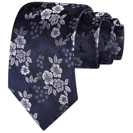 GUSLESON 3.15"(8cm) Fashion Floral Ties Mens Woven Jacquard Necktie for Wedding, Navy / Grey, general