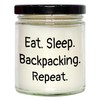 Backpacking Vanilla Soy Candle Gift for Men Friends Family, Eat