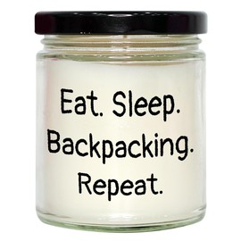 Backpacking Vanilla Soy Candle Gift for Men Friends Family, Eat Sleep Backpacking Repeat, 9oz Hand-Poured Soy Wax Candle for Christmas
