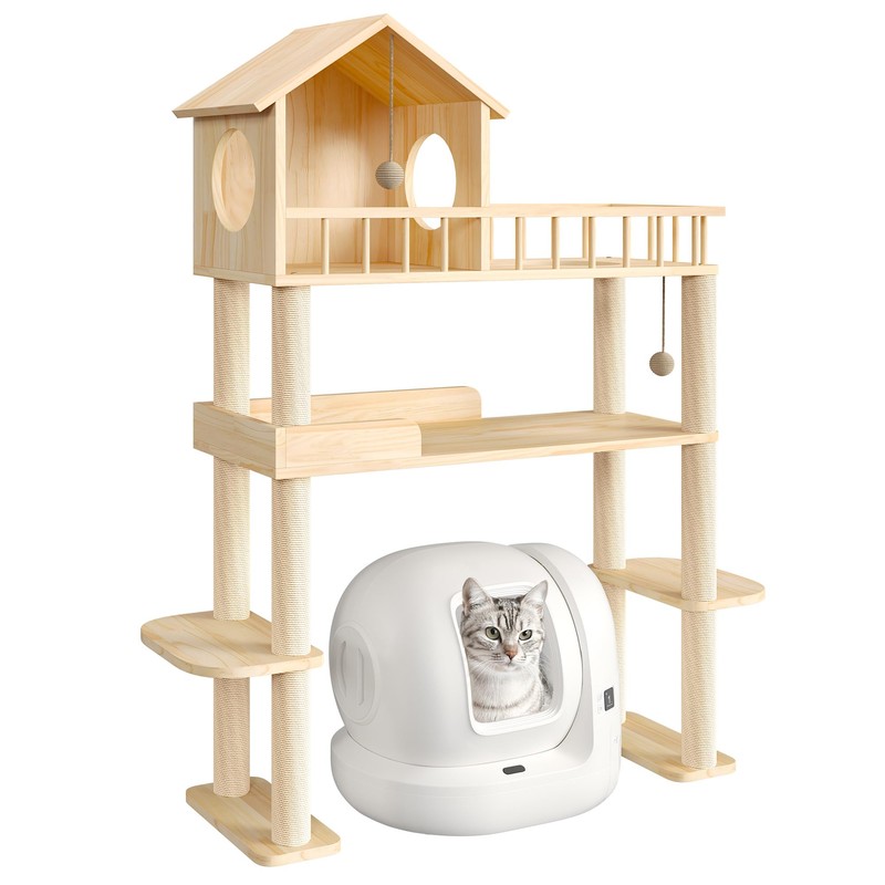 Homiflex Wood Cat Tower for Automatic Litter Box, 60.2" H