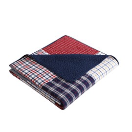 Chezmoi Collection Grizzly 1-Piece Plaid Checkered Patchwork Quilted 100% Washed Cotton Reversible Throw Blanket
