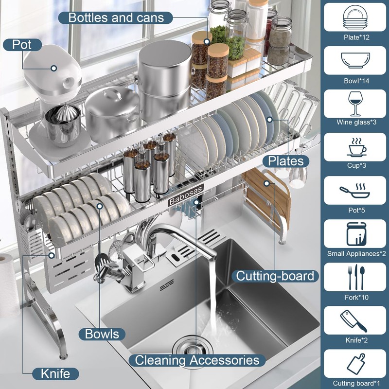 Over The Sink Dish Drying Rack,3 Tier Adjustable Length (25.5''