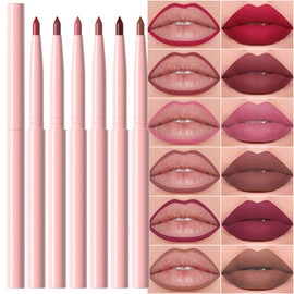 evpct 6Pcs Retractable Lip Liner Pencils Set for Shaping & Sculpting Lips, Mauve Maroon Dark Red Orange Nude Chocolate Brown Plum Creamy Matte Velvet Pigmented Rich Lip Colors Liner Crayon Lipstick 01