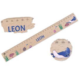 Wooden Ruler 30 cm - Sea Animals - First Day of School Gift Manta Ray with Name I First Day of School Gift School Child Ray I School Introduction Gifts School - 30 cm - Wood