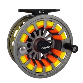 Aventik FLK Fly Fishing Reel Aluminum Trout 3/5, 5/7, 7/9wt Large Arbor Freshwater Fly Reel with Line (Grey 5/7 with Line)