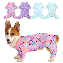 Bienbee Dog Pajamas, 4 Pack Cute Soft Dog Puppy Clothes Dogs Pjs Onesies Jammies Outfit Adjustable Breathable & Stretchy Clothes for Small Medium Large Dogs Girl Boy Puppy-M