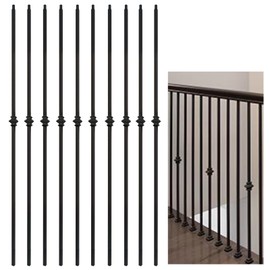 10 Pcs Wrought Iron Balusters, 1/2" x 44" Hollow Iron Baluster for Staircase Remodel, Single Knuckle Balusters, Matte Black Metal Railing