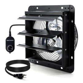 Hipoilk 7 Inch Shutter Exhaust Fan for Greenhouse, Shed, Garage, Barn, Chicken Coop Ventilation, Wall Mount Attic Fan with Speed Controller and Power Cord, 760 CFM, Black